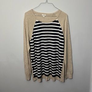 J. Crew Brown and Black and White Striped Sweater with Elbow Patches